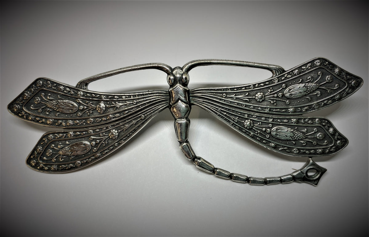 Dragonfly with Flower Motif Art Nouveau Style Brooch by Jess Lelong