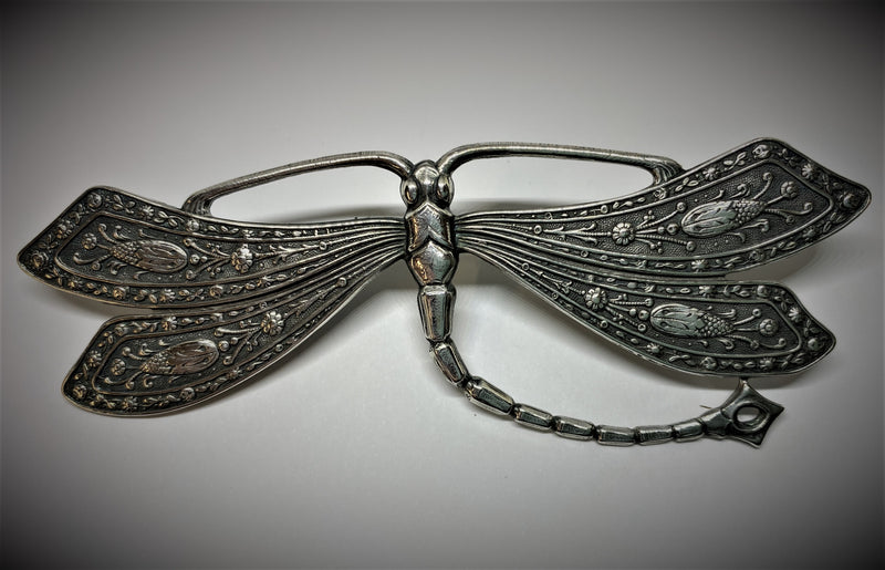 Dragonfly with Flower Motif Art Nouveau Style Brooch by Jess Lelong
