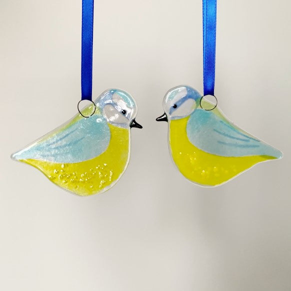 Blue Tit Glass Decoration by Marc Peters
