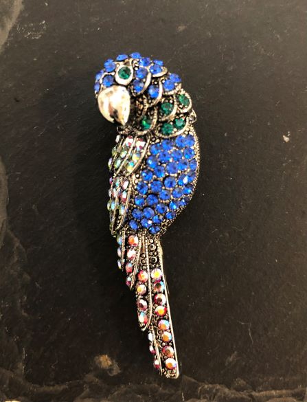 Crystal Parrot Brooch in Blue by Jieun