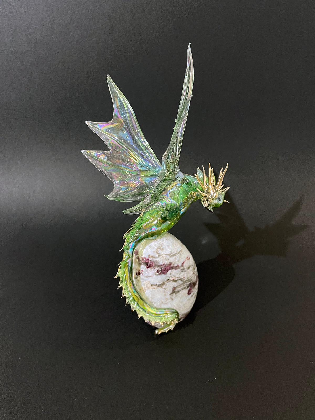 Glass Dragon on Tourmalated Quartz by Sandra Young
