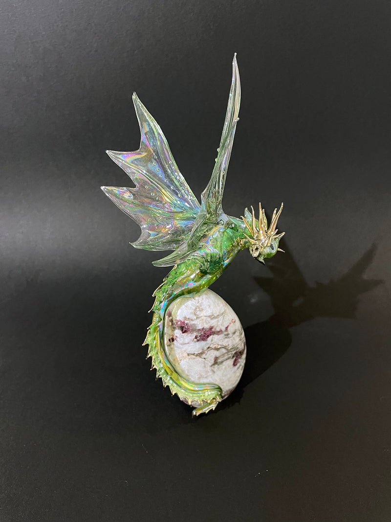 Glass Dragon on Tourmalated Quartz by Sandra Young