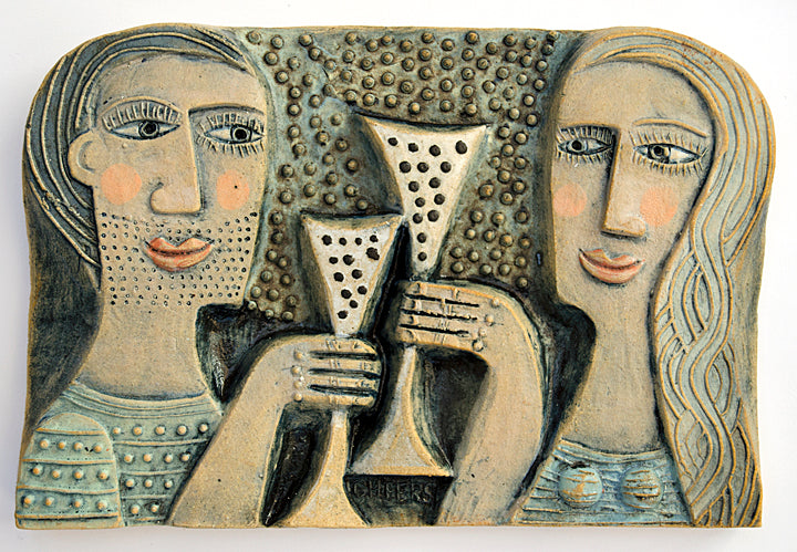Cheers! - ceramic relief by Hilke MacIntyre