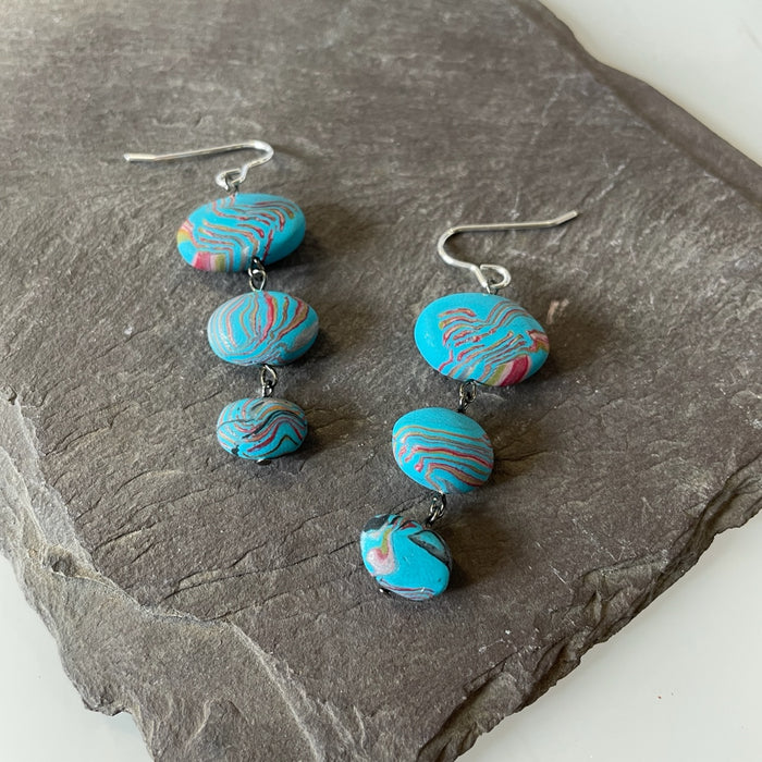 Triple Pebble Turquoise drop earrings By Elaine Christmas 