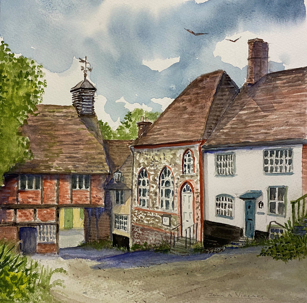Church Lane, West Wycombe - watercolour by John A. Viccars