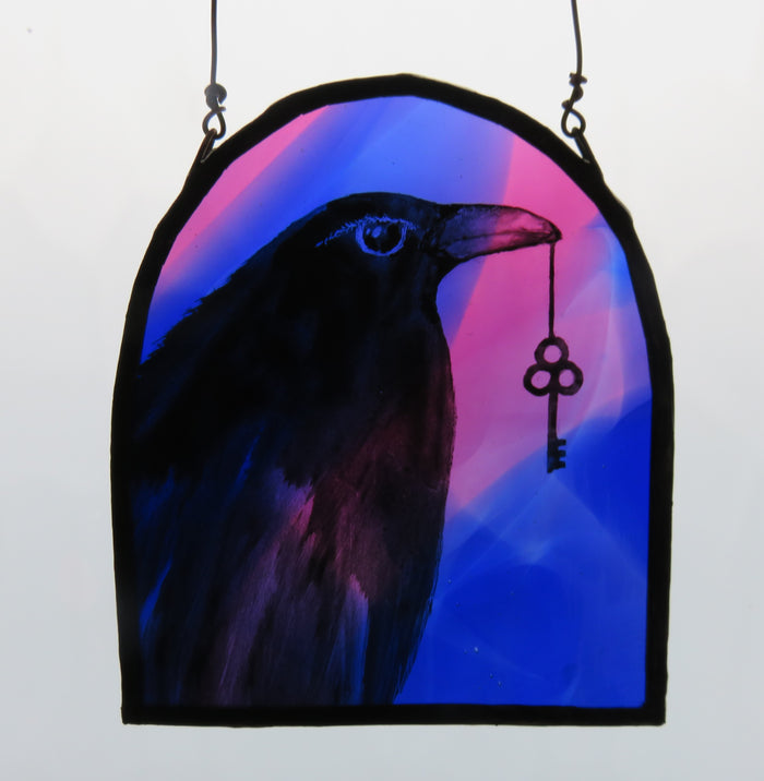 Crow & Key - Stained Glass Panel by Debra Eden