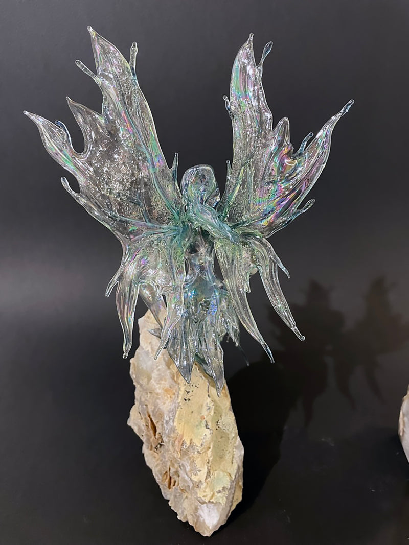 Pair of Glass Fairy Bookends on Quartz by Sandra Young