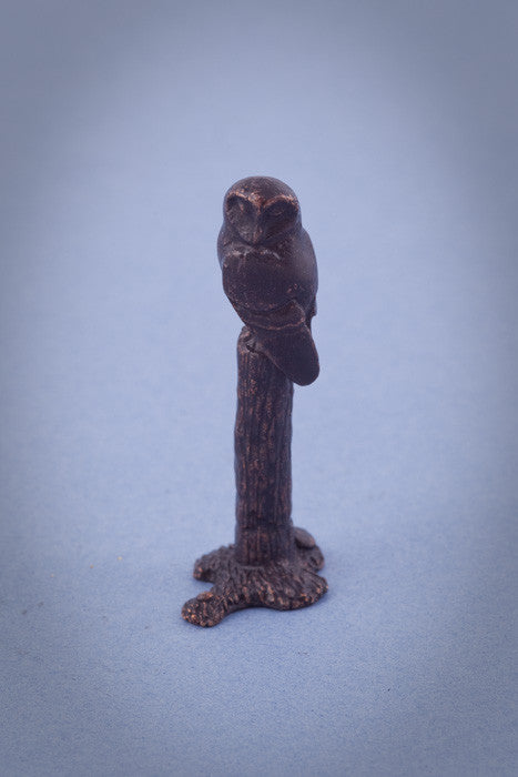 Miniature Bronze Owl on Post