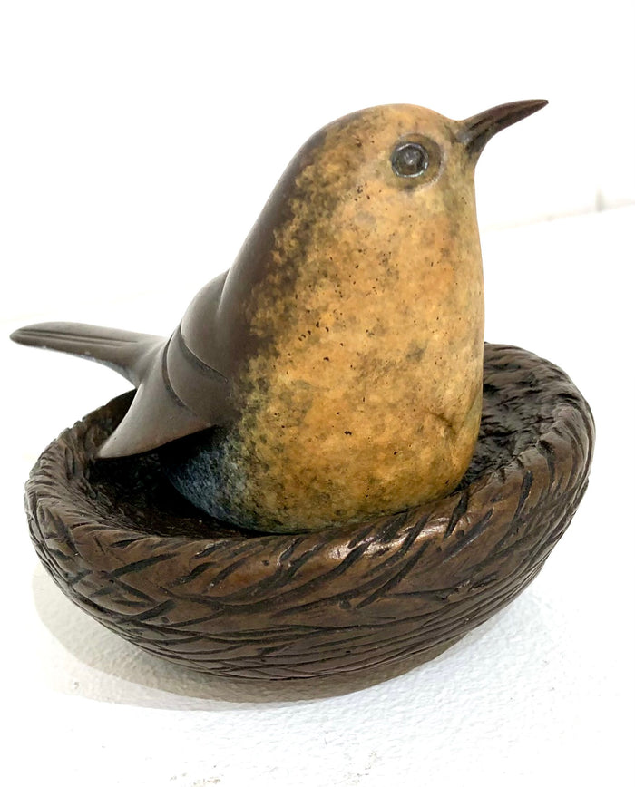 Robin on Nest Bronze Sculpture by David Meredith