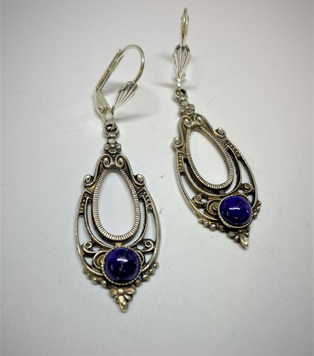 Art Nouveau Design Blue Stone Earrings by Jess Lelong