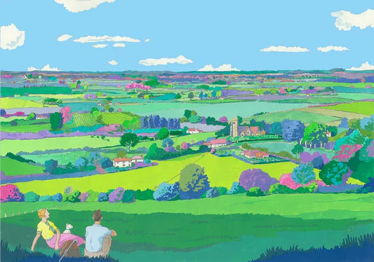 Ellesborough Church from Cymbelines Mount original gouache painting by Mary Casserley