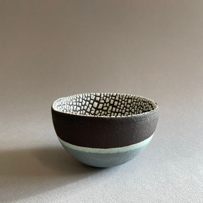 Small Turquoise and Brown Round Bowl by Emma Williams