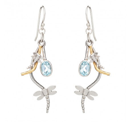 rippled earrings by madeleine blaine with blue topaz and silver gold plating