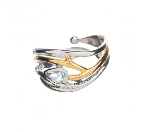 Peackock Ring with Blue Topaz silver and gold plated