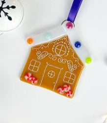 Gingerbread House Fused Glass Decoration