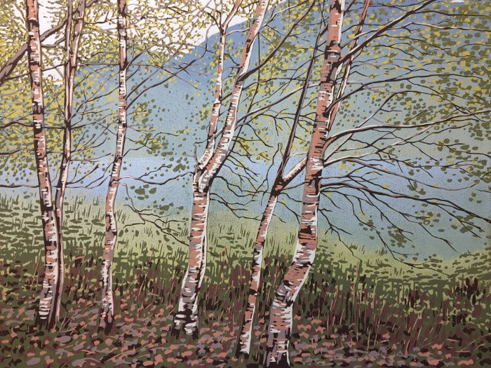 "Grasmere Birches" Limited Edition Recuction Linocut Print by Alexandra Buckle