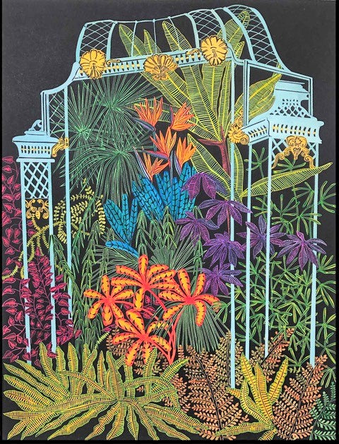 Hand Painted Woodcut Print by Helen Taylor