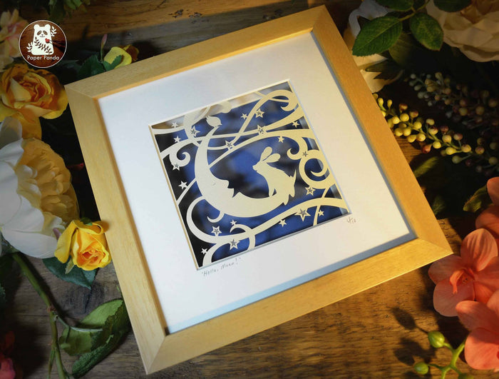 Hello Moon - original handcut papercut by Paper Panda