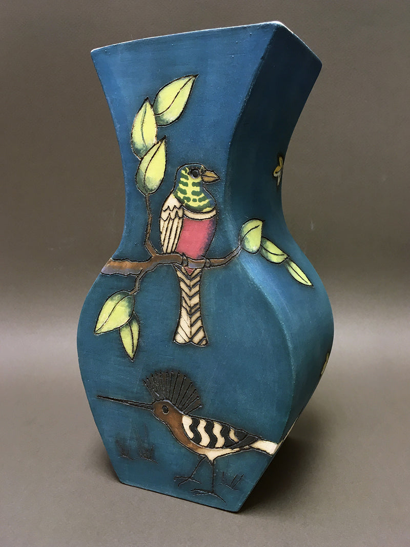 Tall Toucan, Chameleon and Hoopoe Vase by Jeanne Jackson