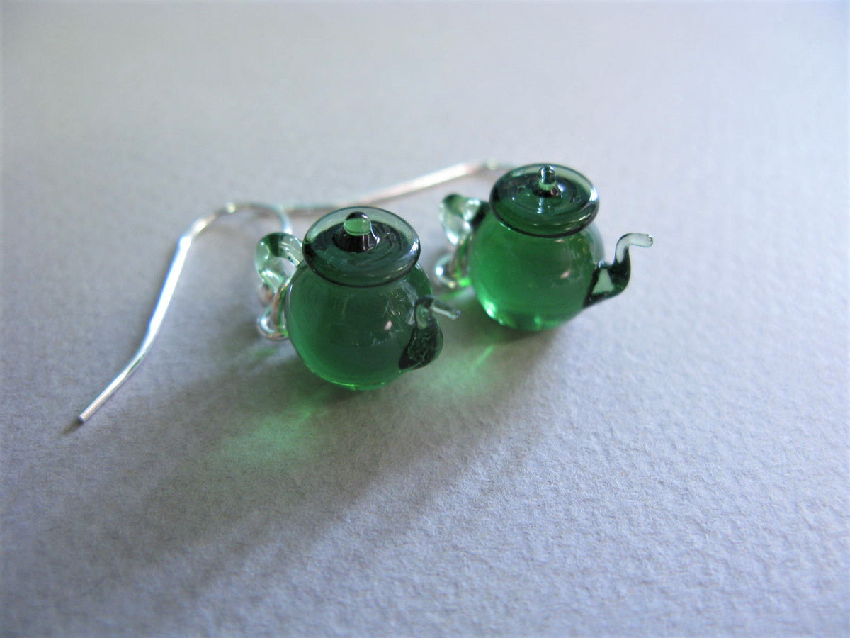 Tiny Teapot Earrings - Green By Glenn Godden