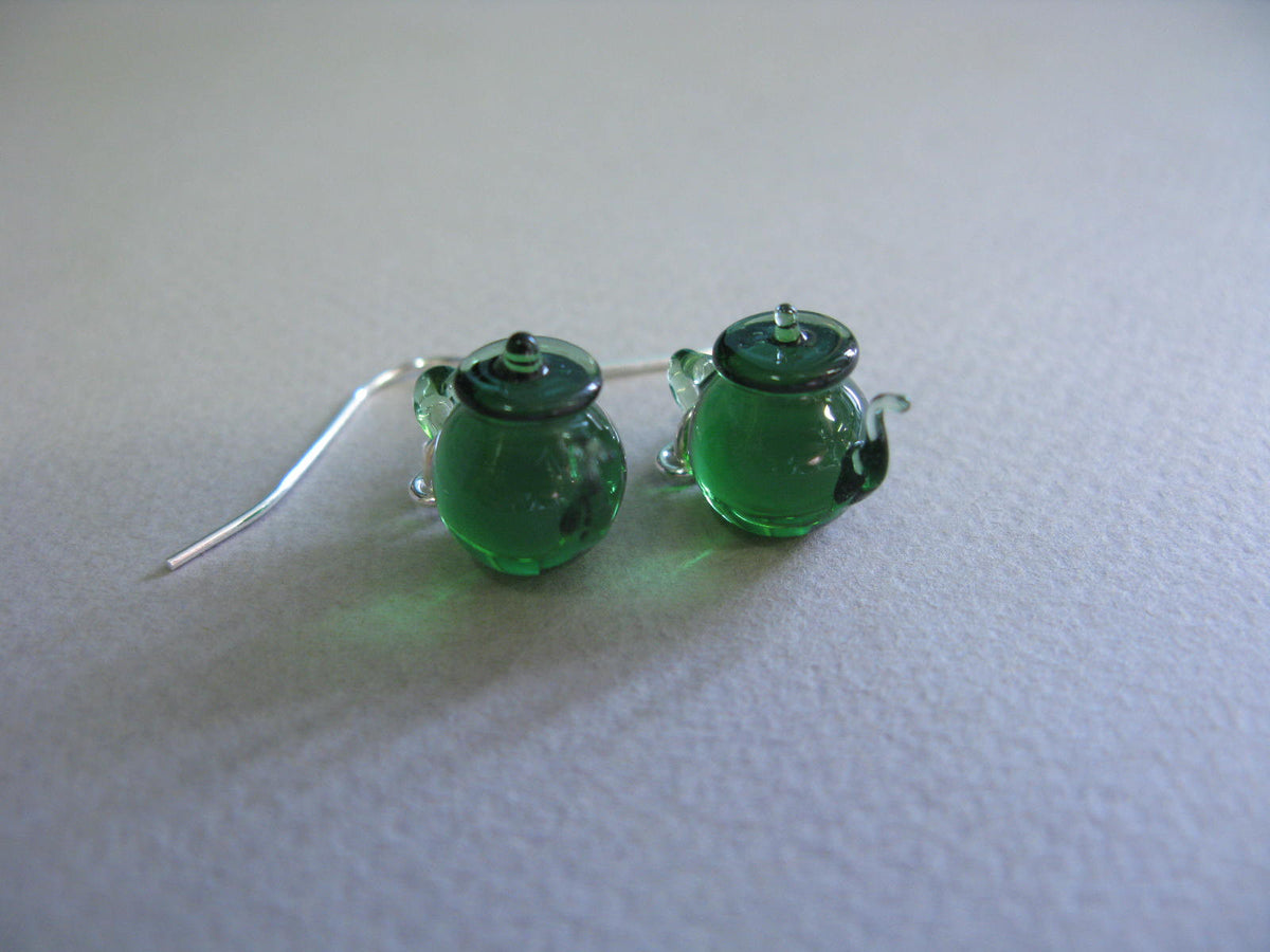 Tiny Teapot Earrings - Green By Glenn Godden