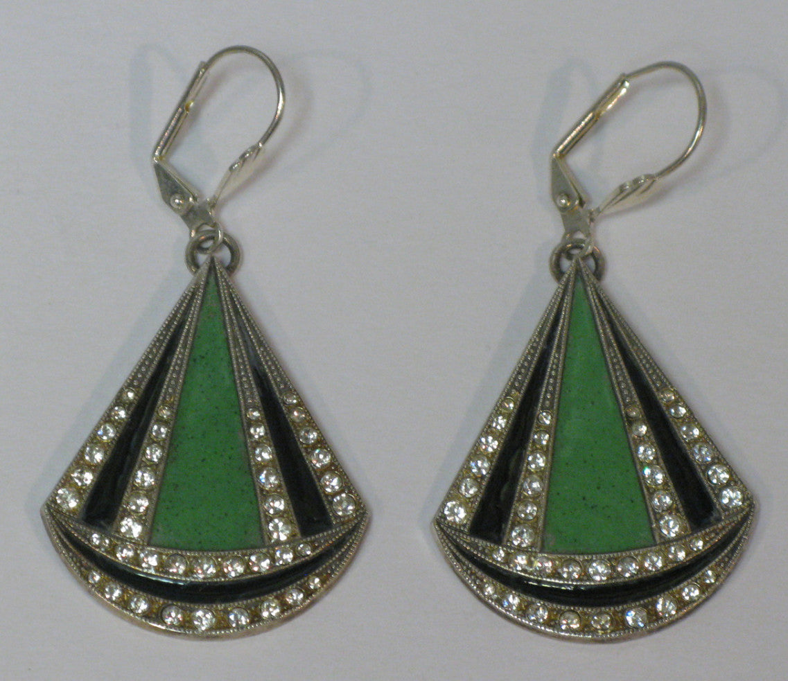 Green and Black Triangular Drop Earrings, Jess Lelong
