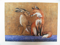 Space Between The Hare and The Fox- hand-embellished limited edition print by Jackie Morris