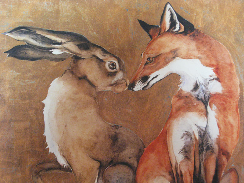 Space Between The Hare and The Fox- hand-embellished limited edition print by Jackie Morris