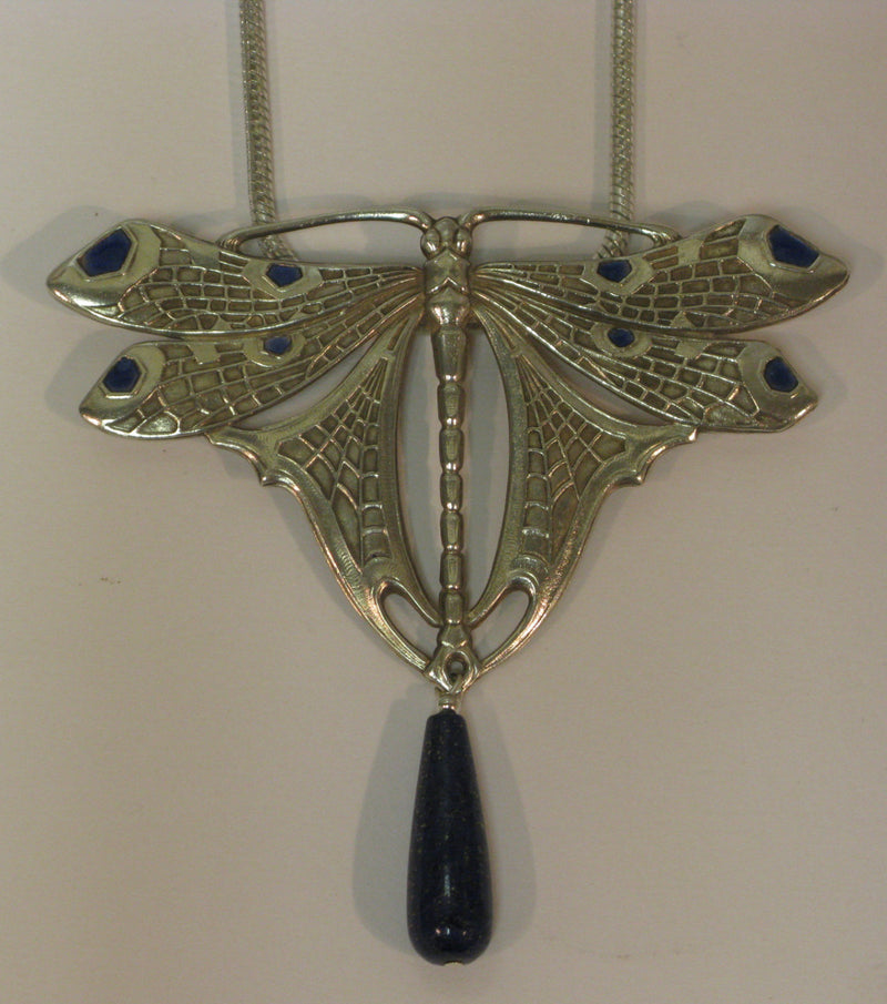 Dragonfly Necklace with Blue Stone Drop, Jess Lelong