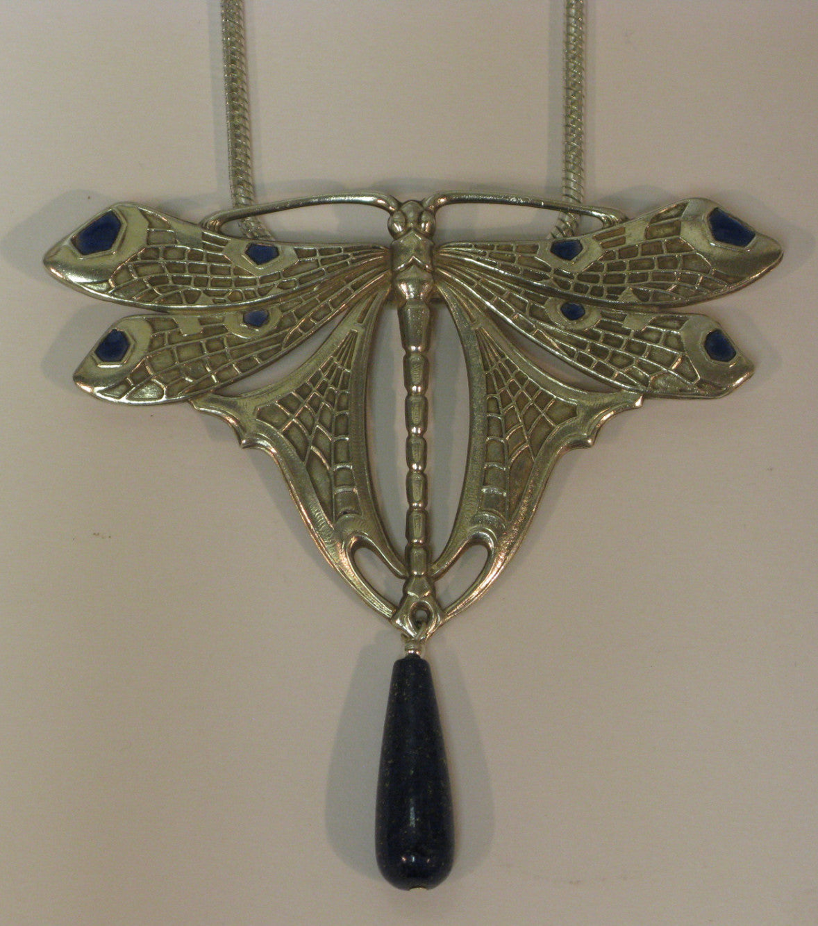 Dragonfly Necklace with Blue Stone Drop, Jess Lelong