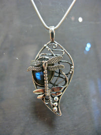 Bullrush Dragonfly Pendant in Sterling Silver with Laborite by Madeleine Blaine 