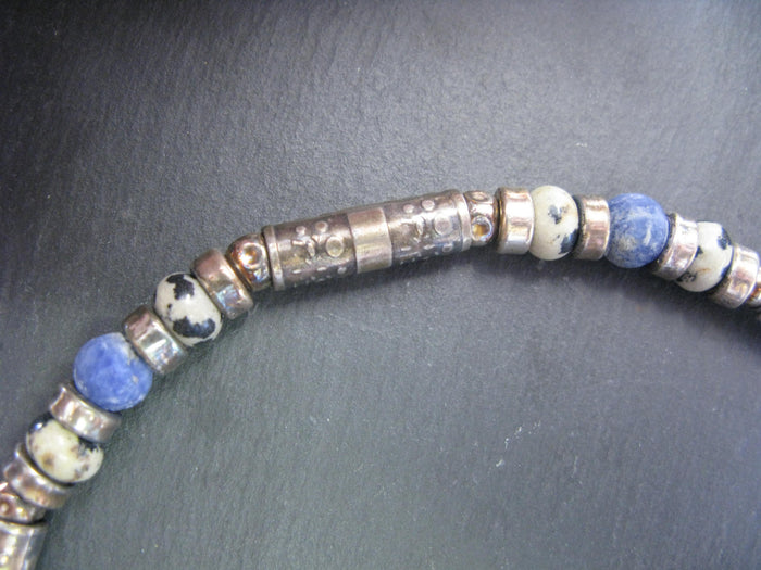 Silver, Dalmation Agate and Facet Sodalite Necklace