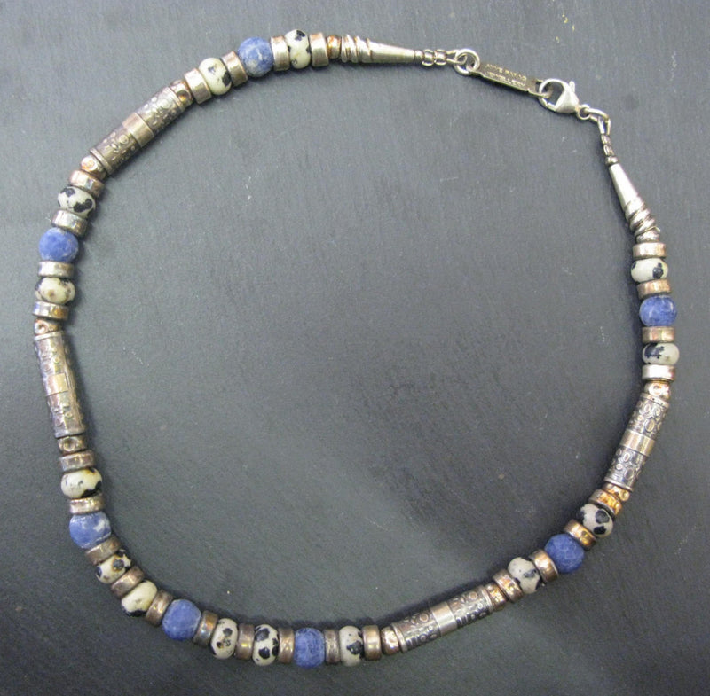 Silver, Dalmation Agate and Facet Sodalite Necklace