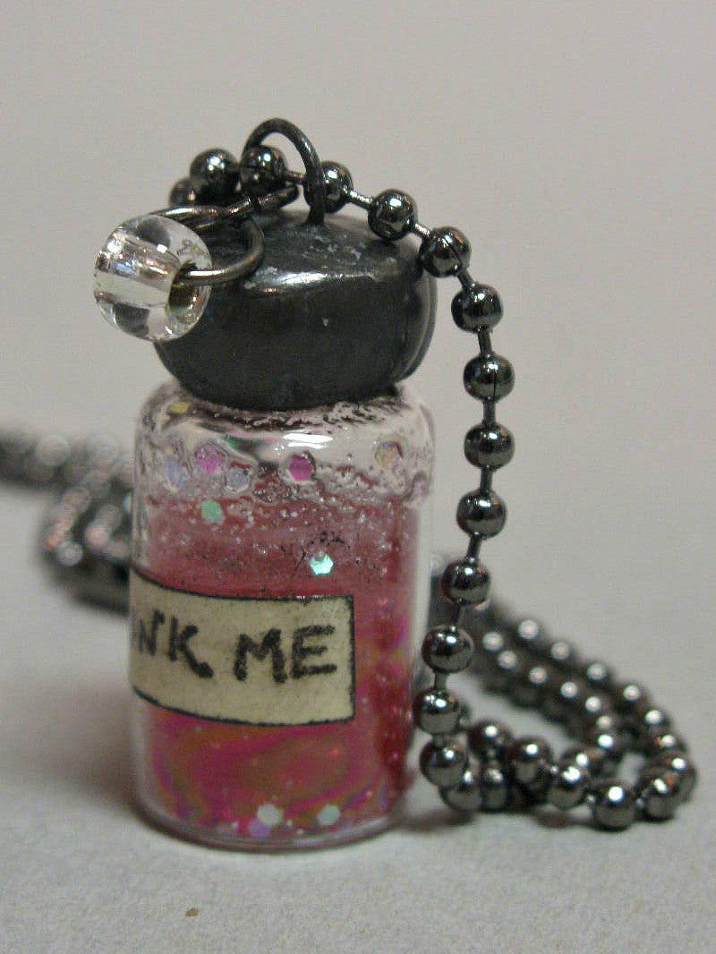 Drink Me Art Jewellery Bottle Necklace Pink