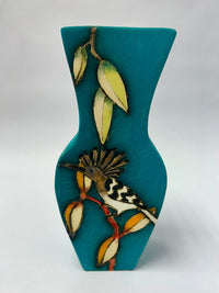 Small Teal Hoopoe Bird Vase by Jeanne Jackson