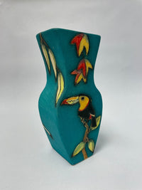 Small Teal Hoopoe Bird Vase by Jeanne Jackson