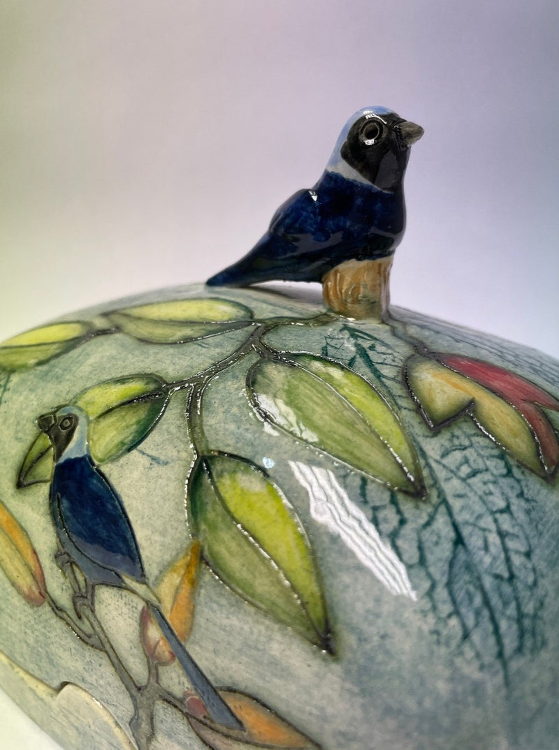 Rectangular Blue Bird butter dish by Jeanne Jackson