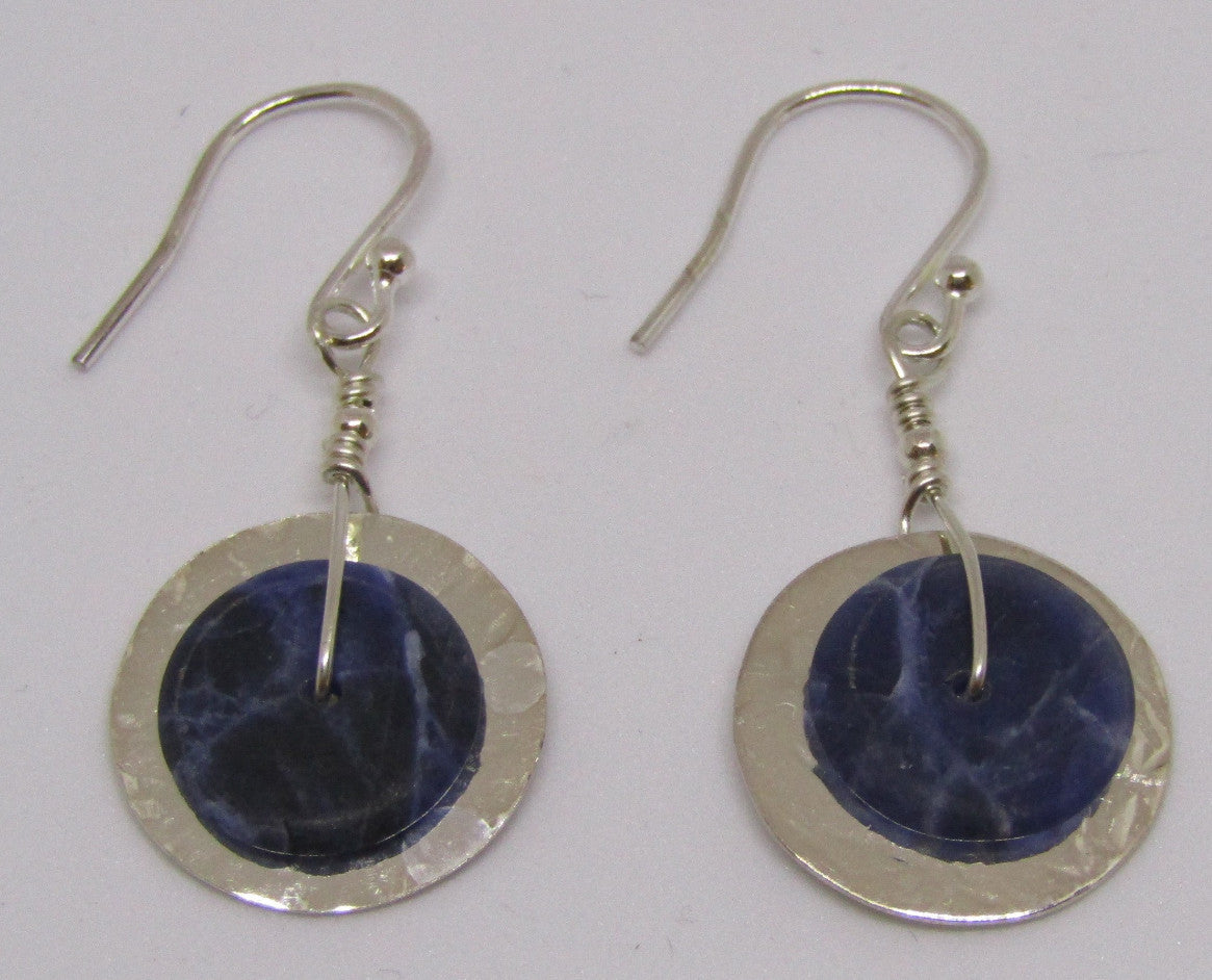"Slices" Hammered Disc Sterling Silver Earrings with Soladite by Angela Learoyd