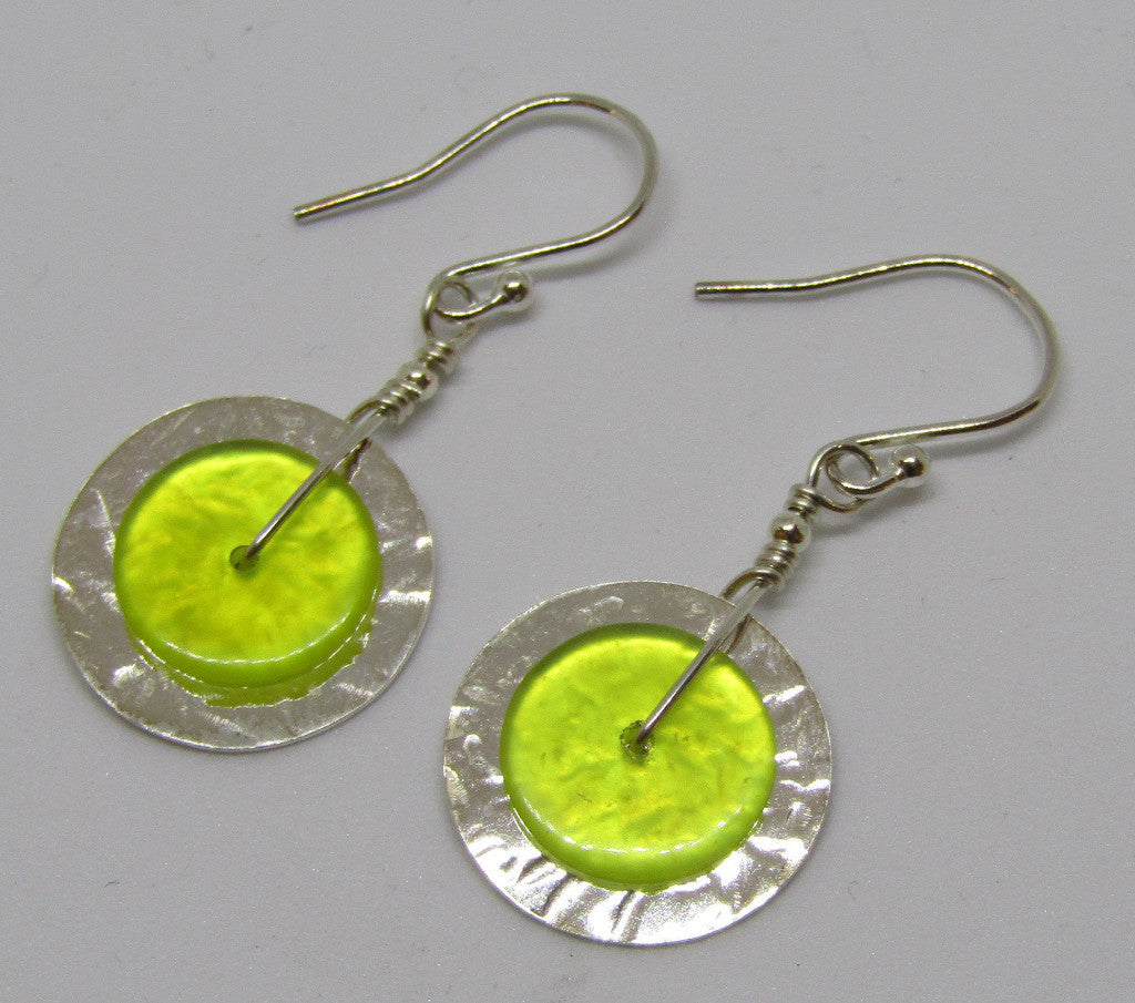 Hammered Sterling Silver Disc Earrings with Serpentine by Angela Learoyd