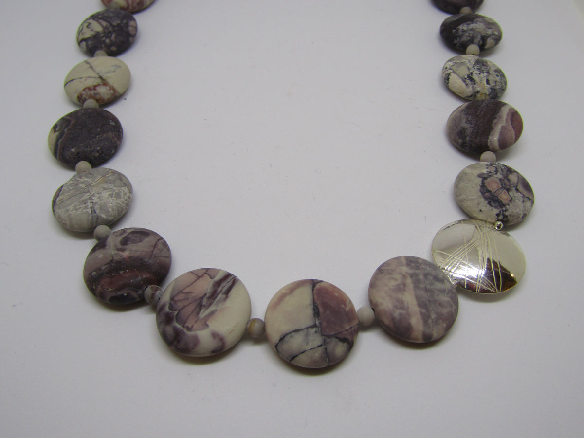 "Coin" Necklace with Porcelain Jasper and Silver by Angela Learoyd