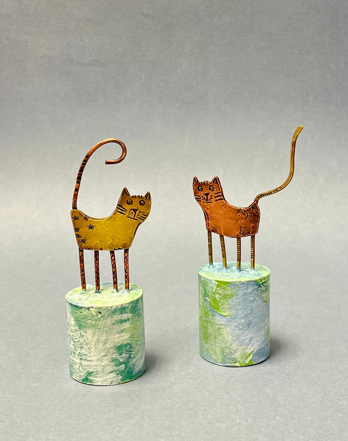 Mini Cats in copper or brass by Frances Noon