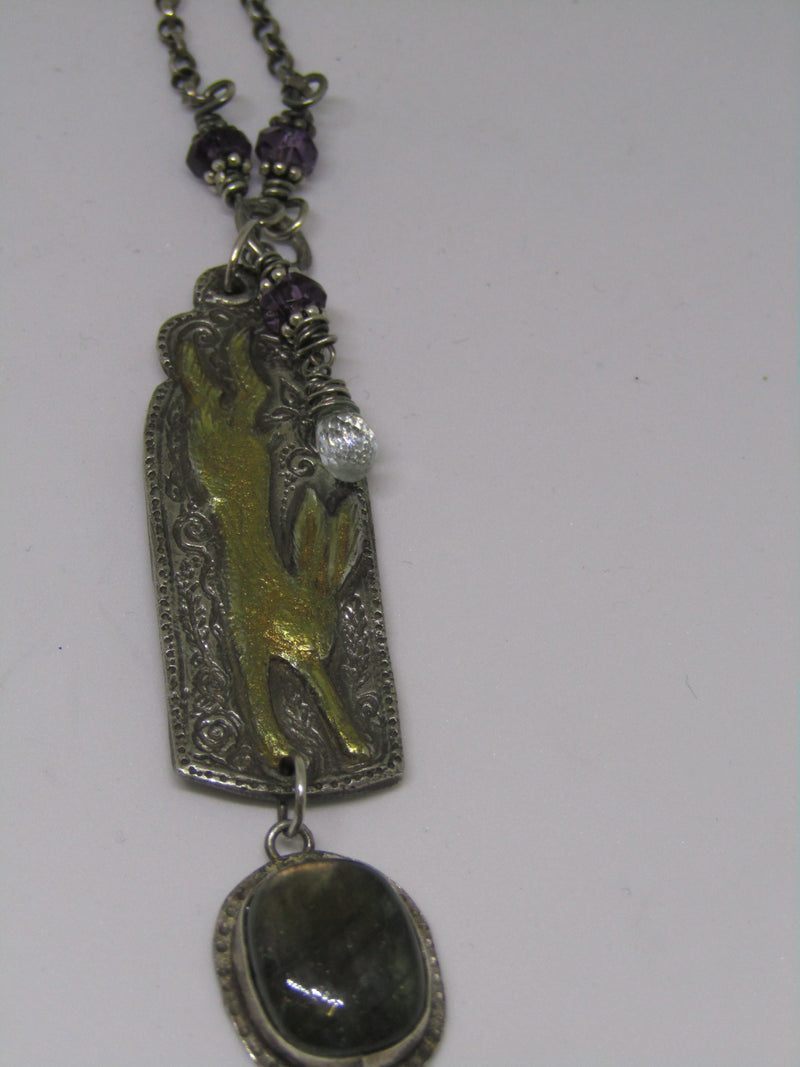 Gilded Hare Pendant with Labradorite Drop by Hannah Willow