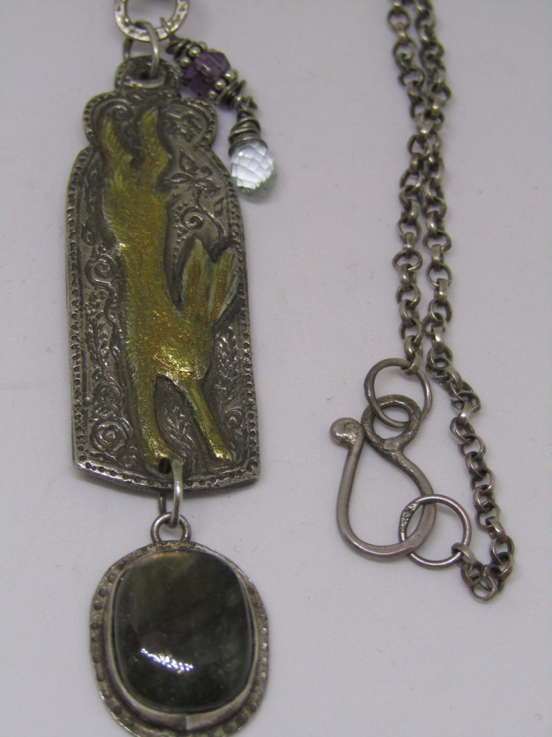 Gilded Hare Pendant with Labradorite Drop