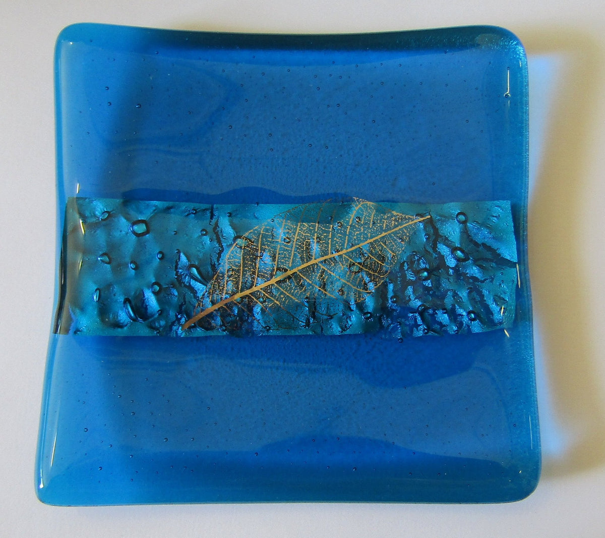 Turquoise Small Dish with Silver Leaf