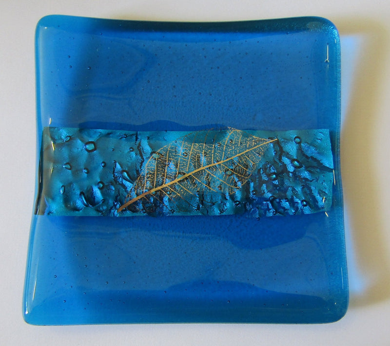 Turquoise Small Dish with Silver Leaf