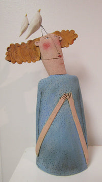 Tall Lady With Two White Birds On Her Head by Sarah Saunders