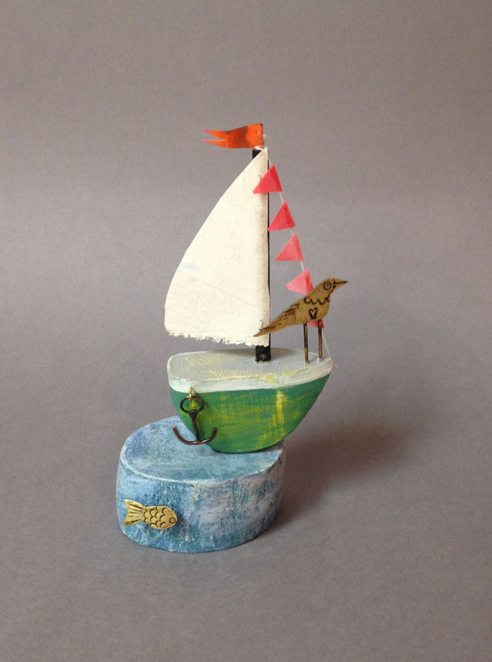 Green Sail Boat with Tern by Frances Noon