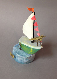 Green Sail Boat with Tern by Frances Noon