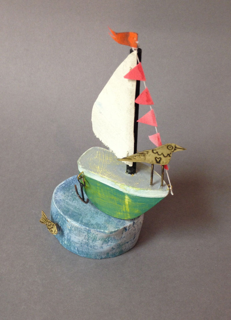 Green Sail Boat with Tern by Frances Noon