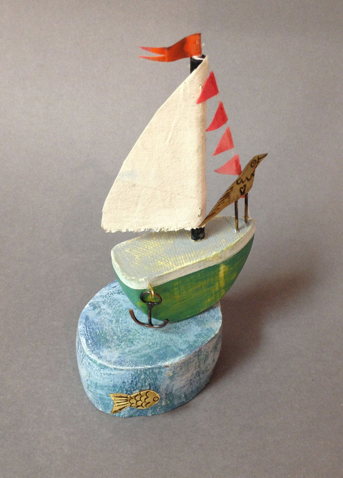 Green Sail Boat with Tern by Frances Noon